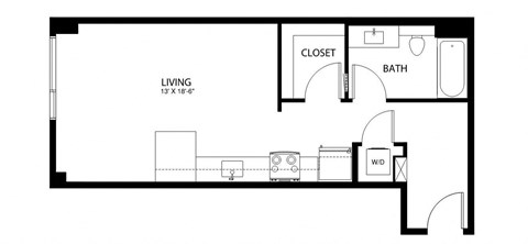 A black and white image of a living room floor plan.